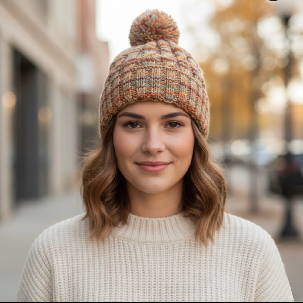 Multicolor Pom Pom Knit Winter Fashion Beanie S/M
